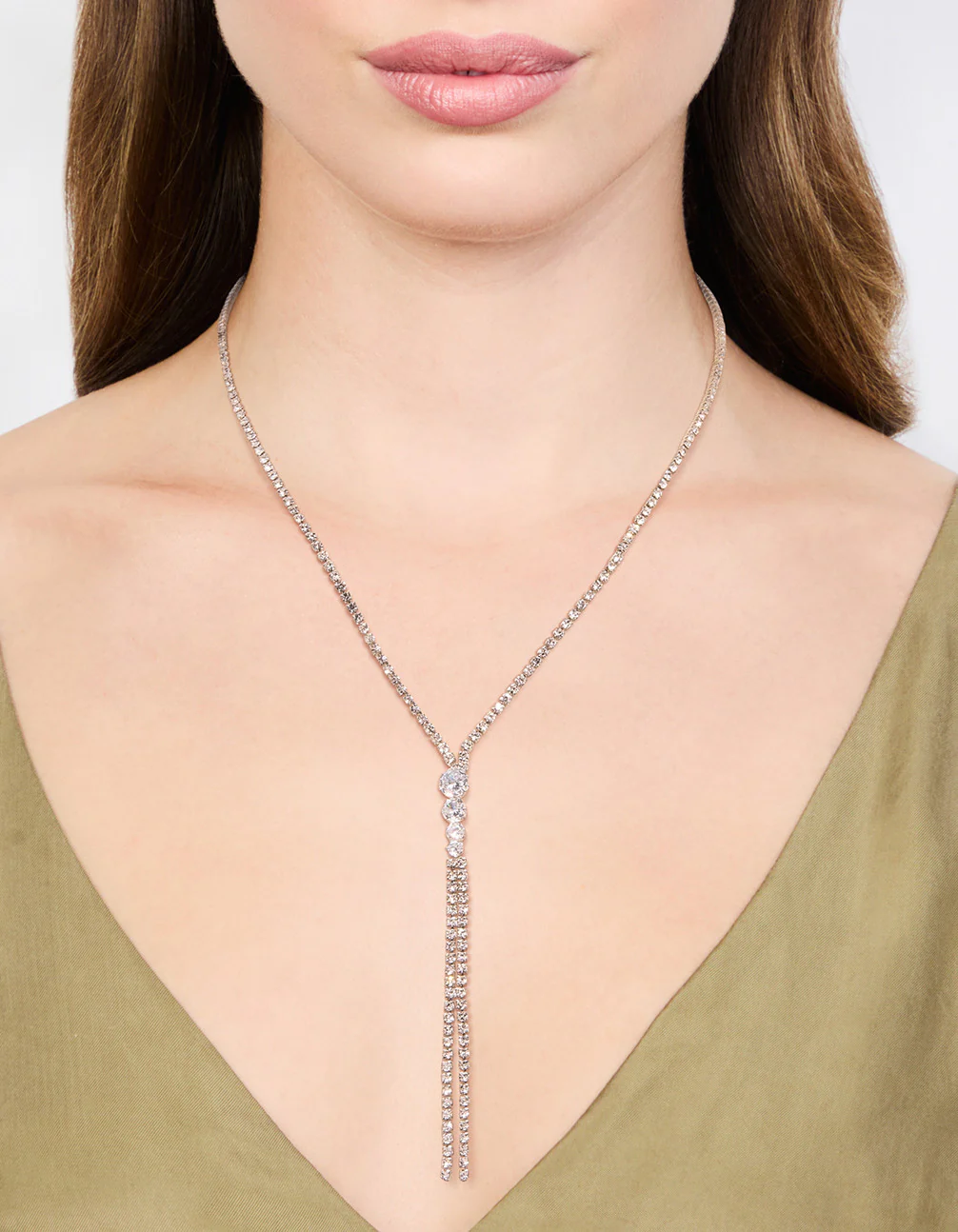 Silver Double Chain Drop Necklace - Image 2