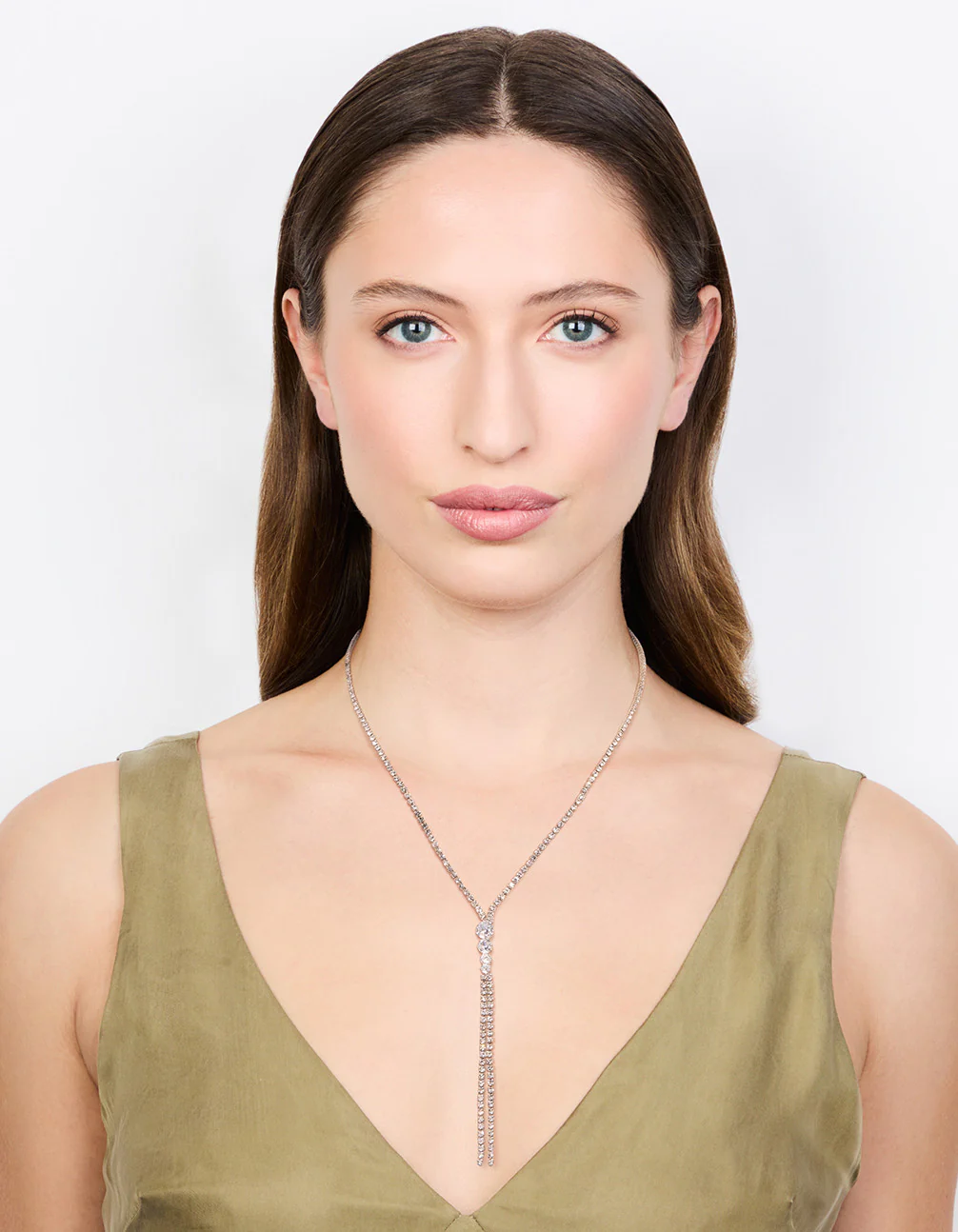 Silver Double Chain Drop Necklace - Image 3