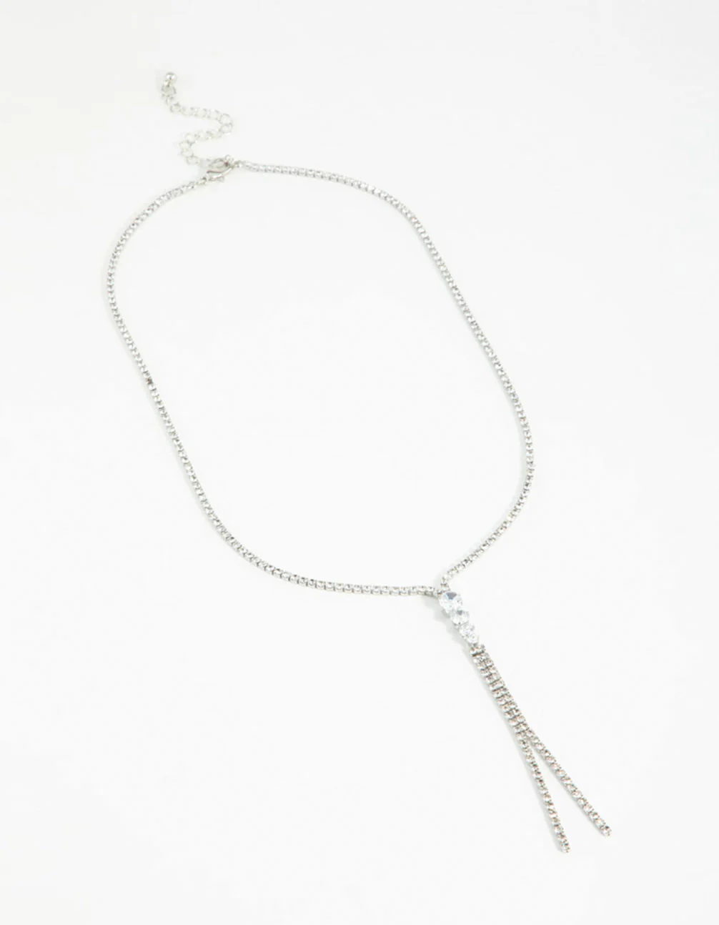 Silver Double Chain Drop Necklace - Image 4