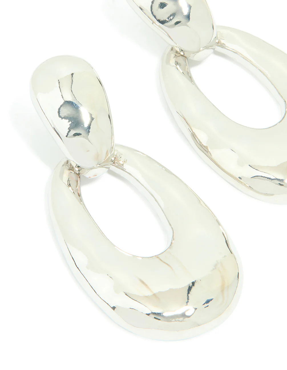 Silver Double Oval Drop Earrings - Image 2