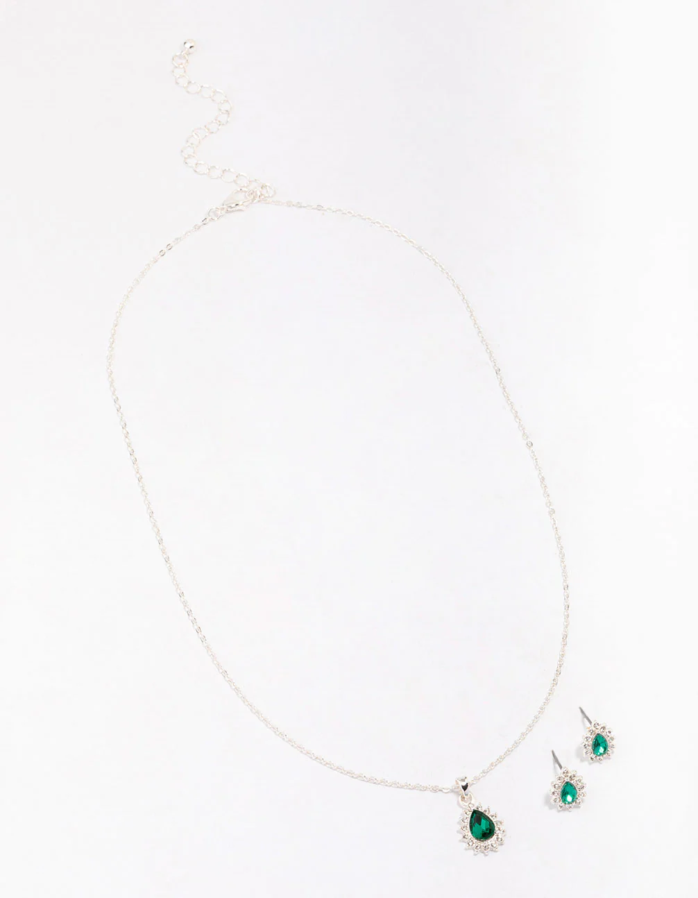 Silver Emerald Teardrop Diamante Jewellery Set - Image 3