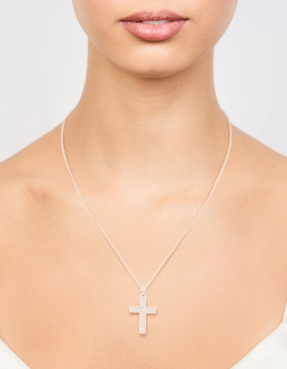 Silver Glitter Cross Necklace - Image 2
