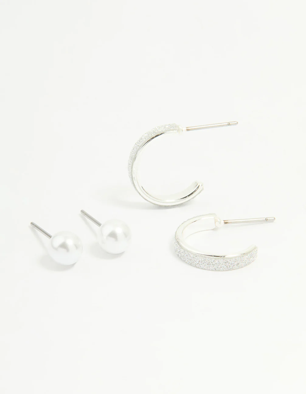 Silver Glitter Paper & Pearl Stud Earrings 2-Pack