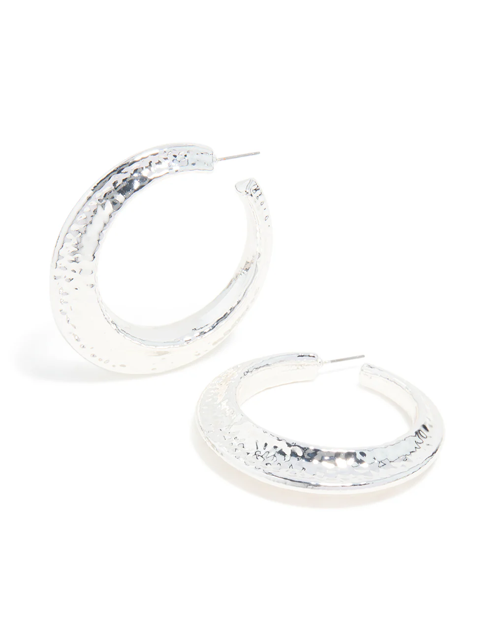 Silver Hammered Textured Hoop Earrings