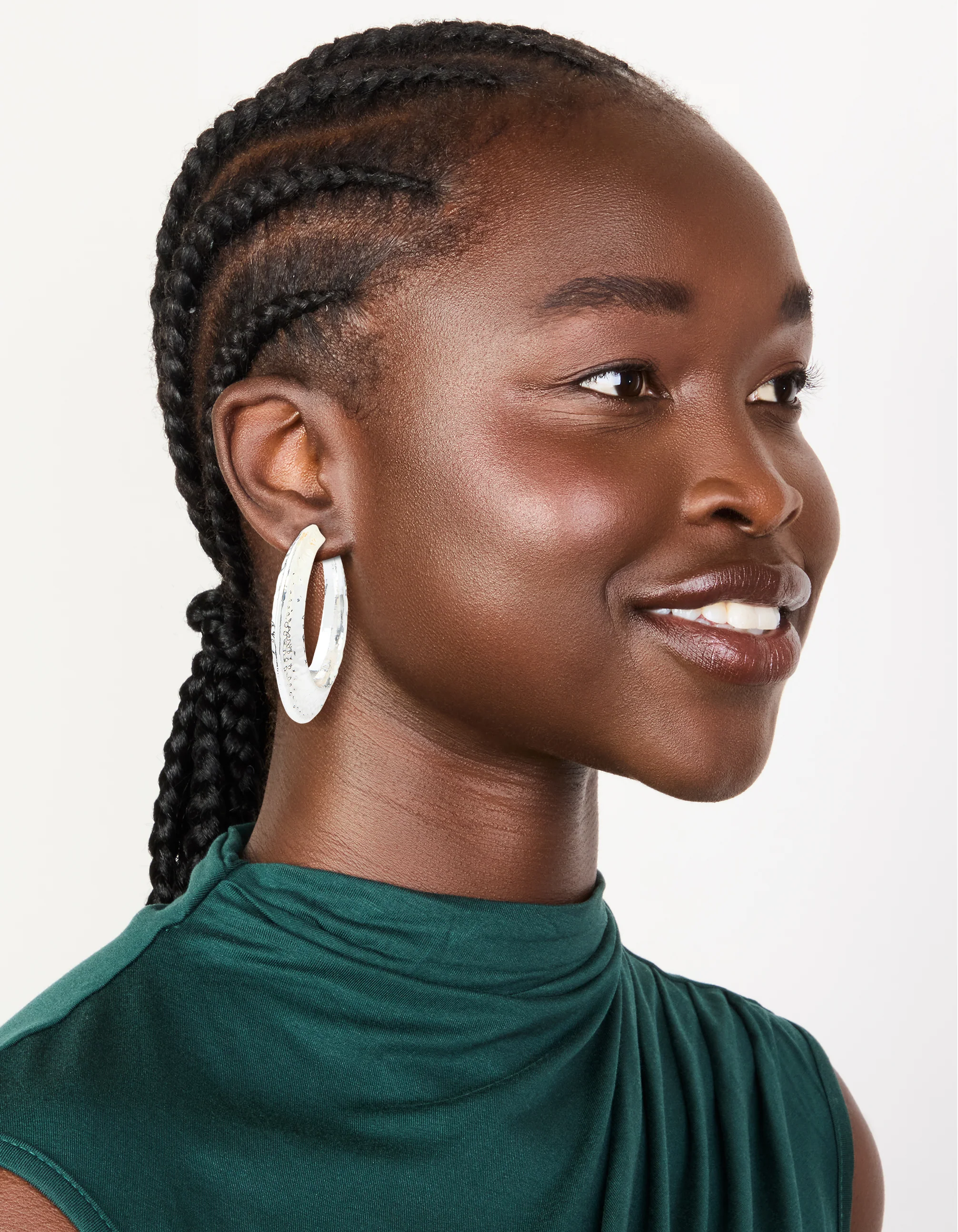 Silver Hammered Textured Hoop Earrings - Image 3