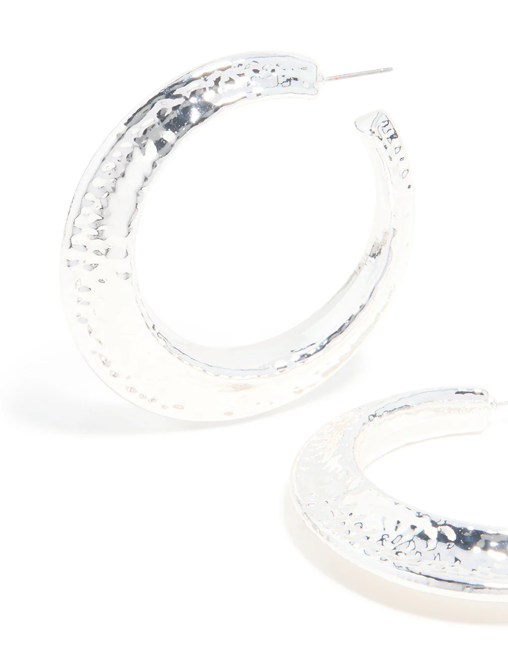 Silver Hammered Textured Hoop Earrings - Image 4