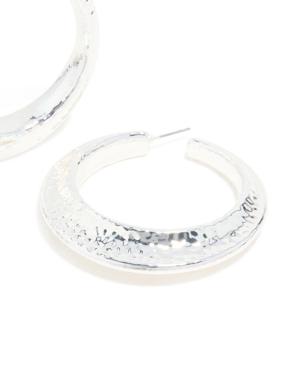 Silver Hammered Textured Hoop Earrings - Image 5