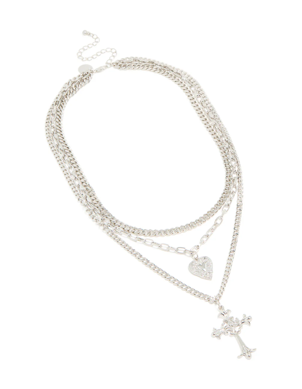 Silver Heart & Cross Gothic Layered Necklace - Image 2
