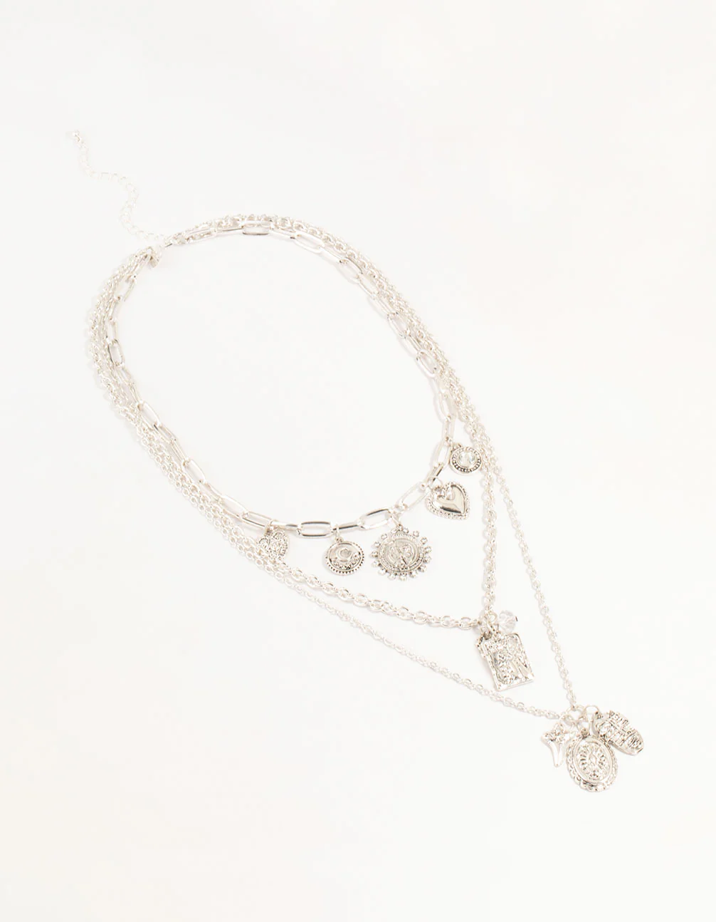 Silver Heart, Sun & Diamante Charm Layered Necklace - Image 2