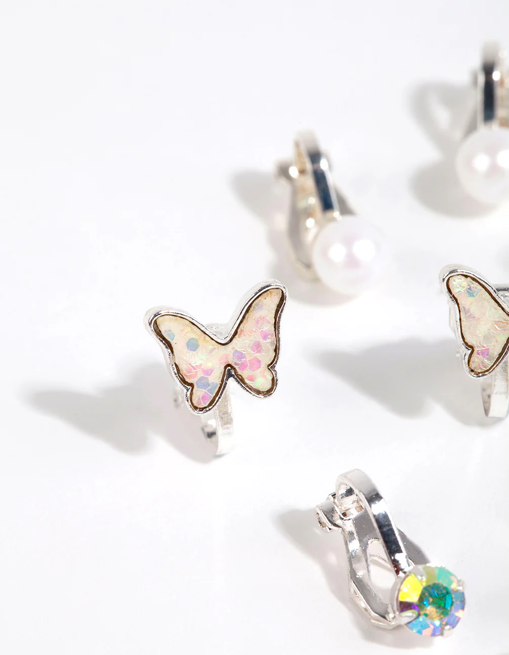 Kids Silver Iridescent Clip On Earring Pack - Image 2