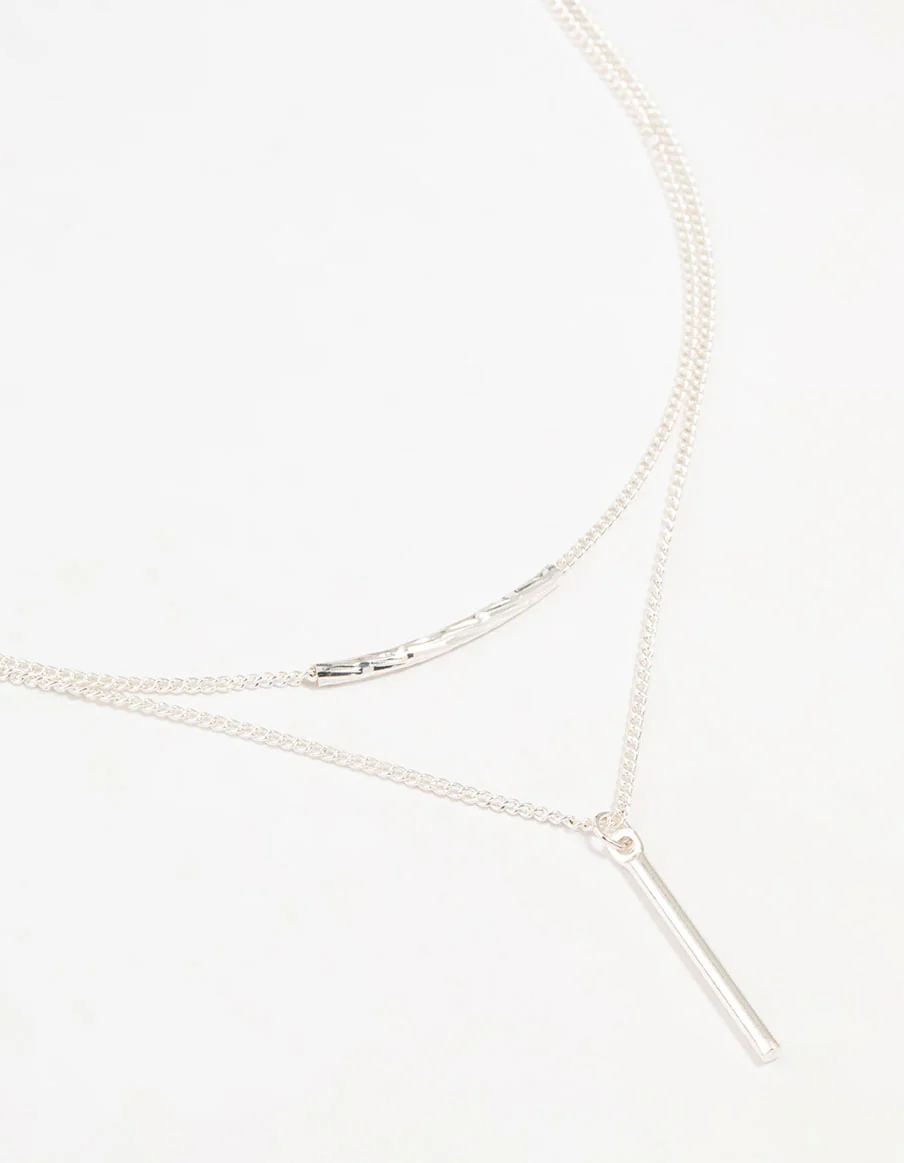 Silver Bar Layered Necklace - Image 2