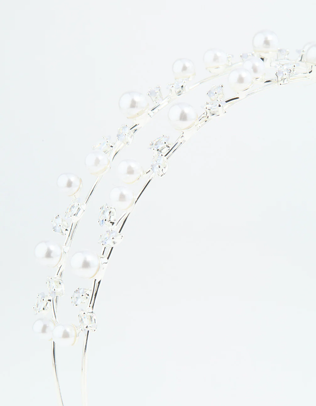 Silver Leaf Diamante Pearl Wire Layered Headband - Image 2