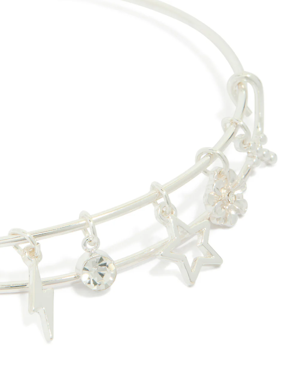 Silver Lightning & Cross Charm Bangle - Image 2