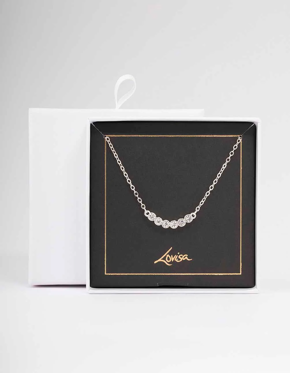 Silver Linear Bezel Diamante Necklace - Image 2