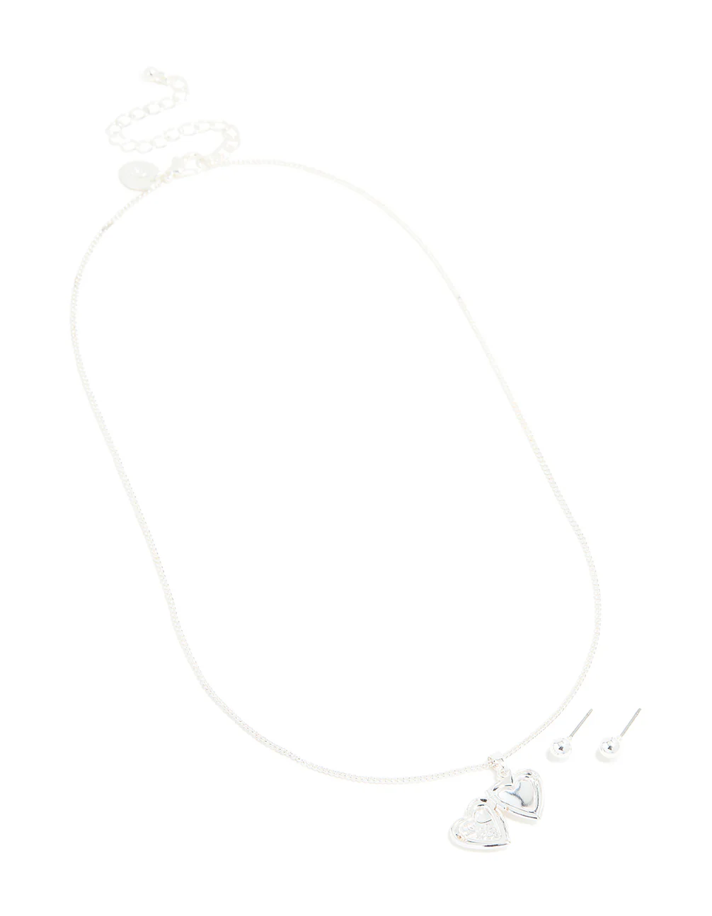 Silver Locket Necklace & Stud Earrings Set - Image 2