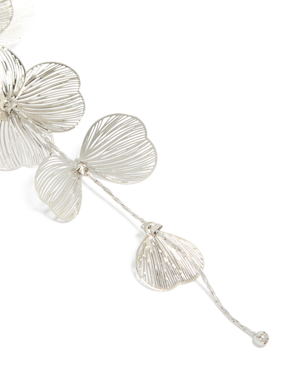 Silver Long Floral Drop Earrings - Image 5