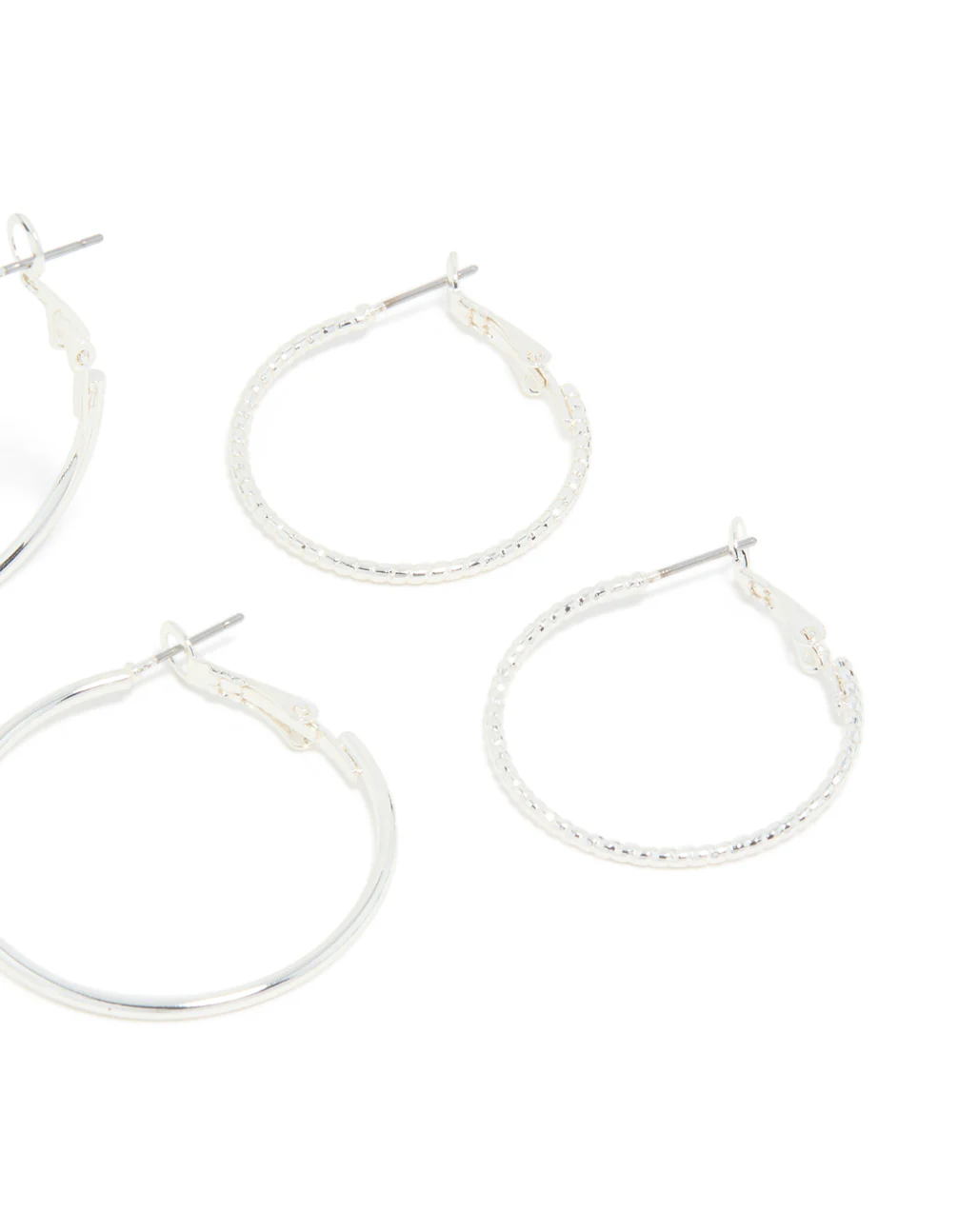 Silver Medium Smooth & Textured Hoop Earrings 3-Pack - Image 5