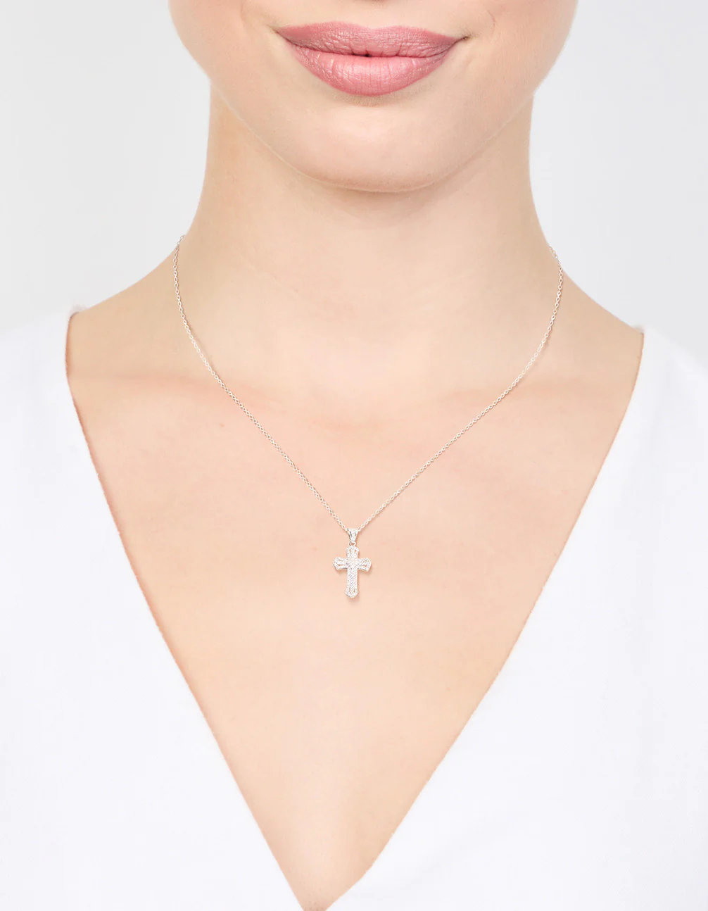 Silver Plated Mini Radiant Cubic Zirconia Cross Necklace - Image 2