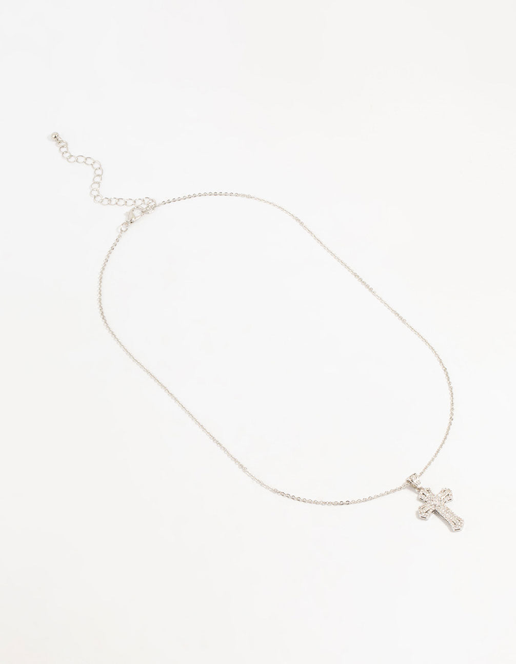 Silver Plated Mini Radiant Cubic Zirconia Cross Necklace - Image 4