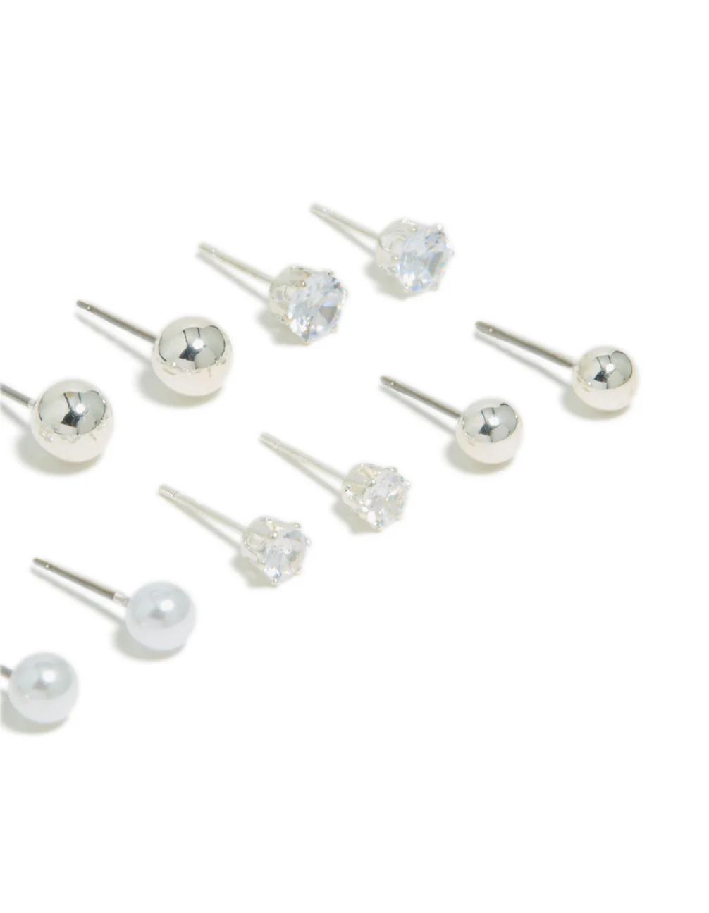 Silver Mixed Basic Stud Earrings 8-Pack - Image 3