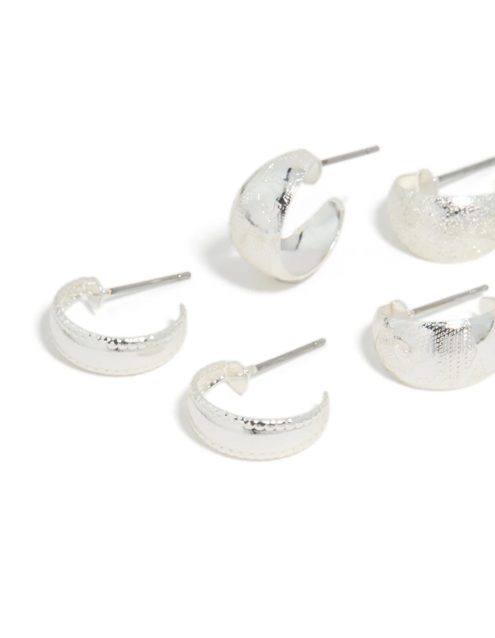 Silver Mixed Textured Huggie Earrings 3-Pack - Image 2