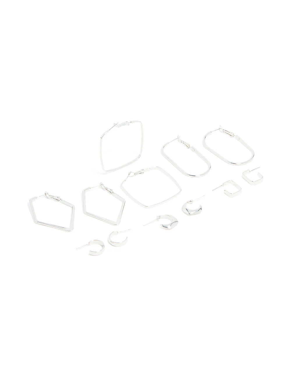Silver Multi Shaped Hoop Earrings 6-Pack