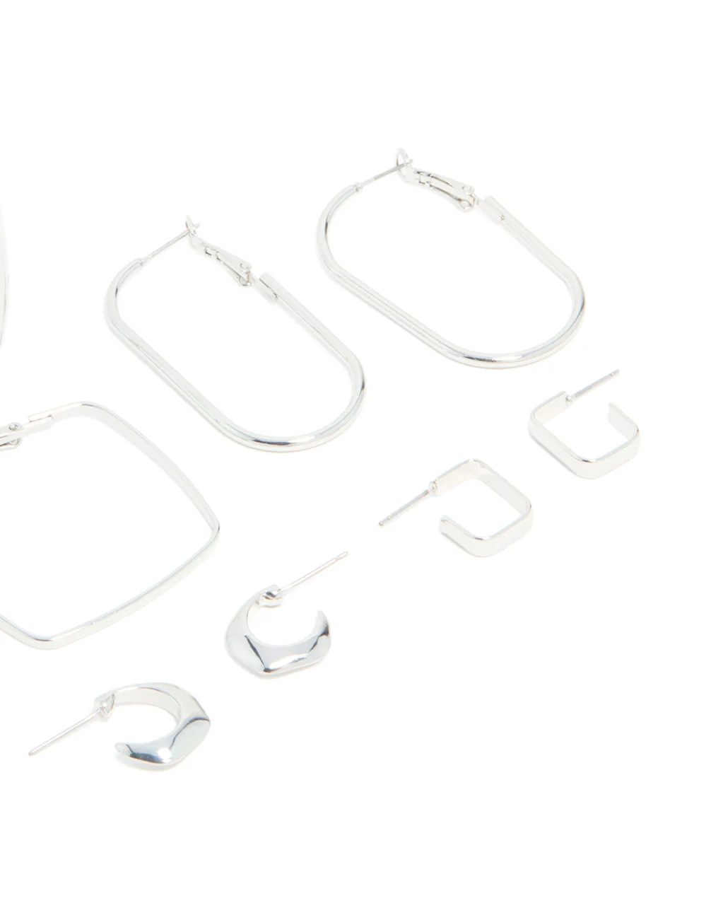 Silver Multi Shaped Hoop Earrings 6-Pack - Image 3