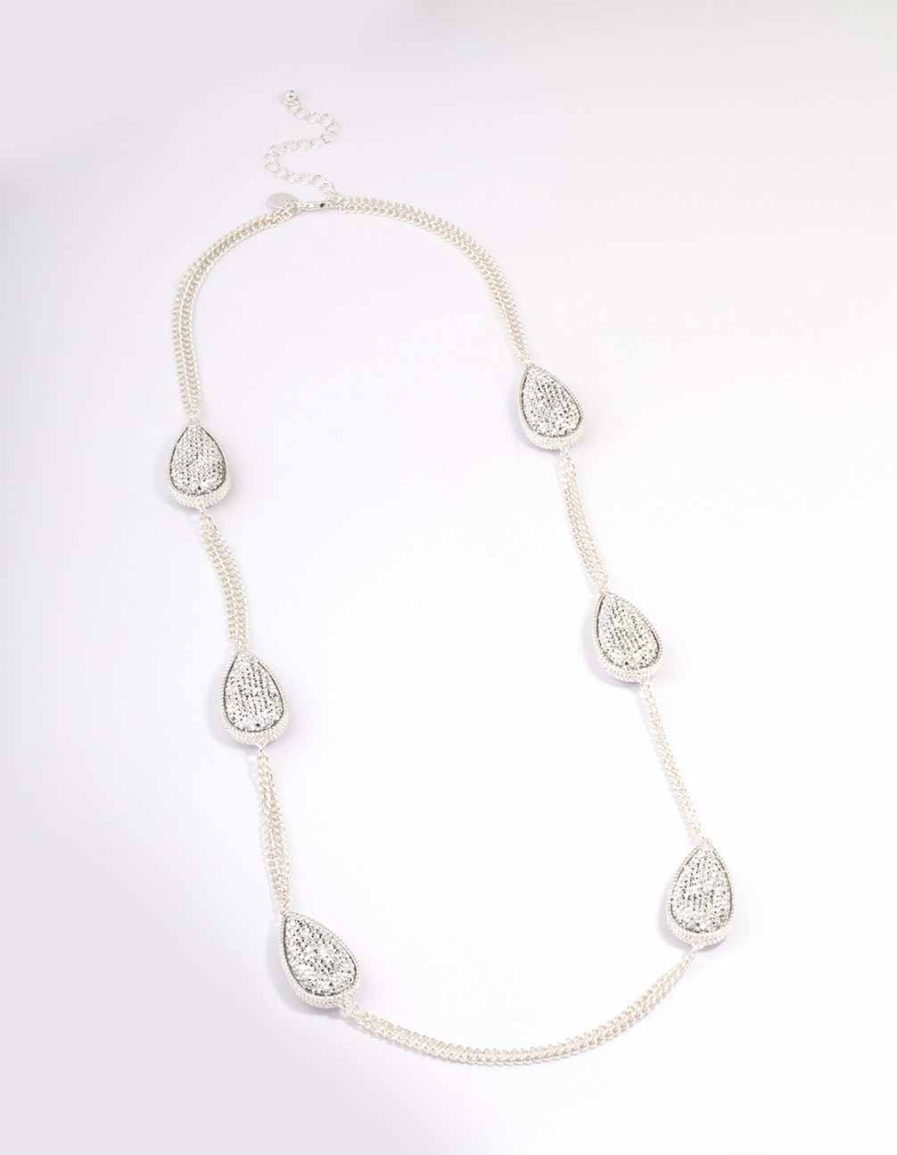 Silver Oval Long Chain Necklace - Image 2