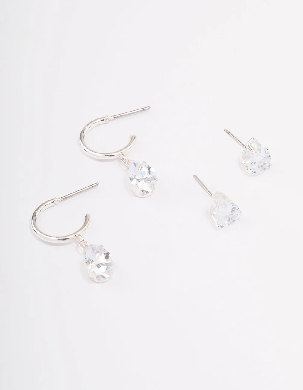 Silver Pear Diamante Stud & Huggie Earring Pack