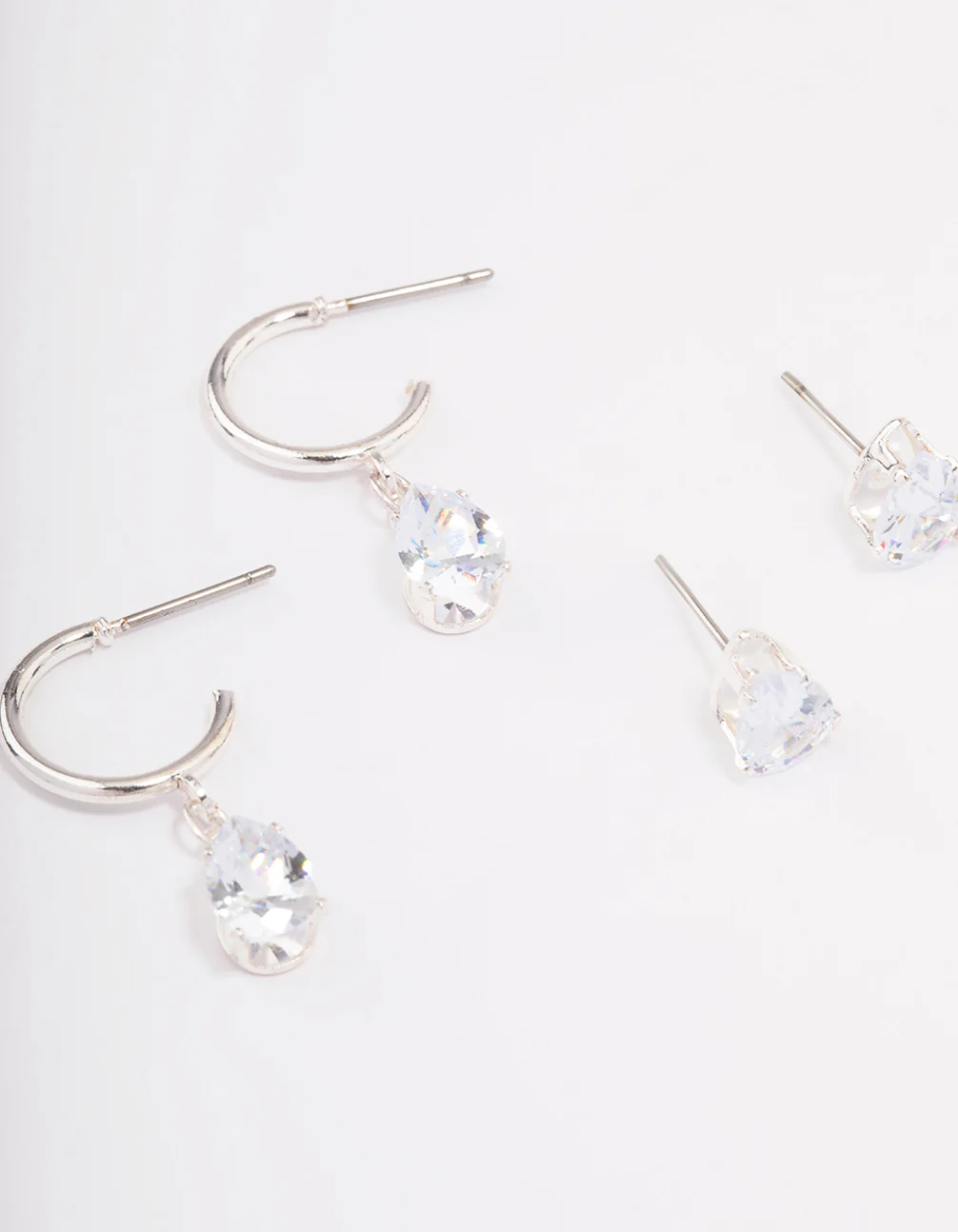 Silver Pear Diamante Stud & Huggie Earring Pack - Image 3