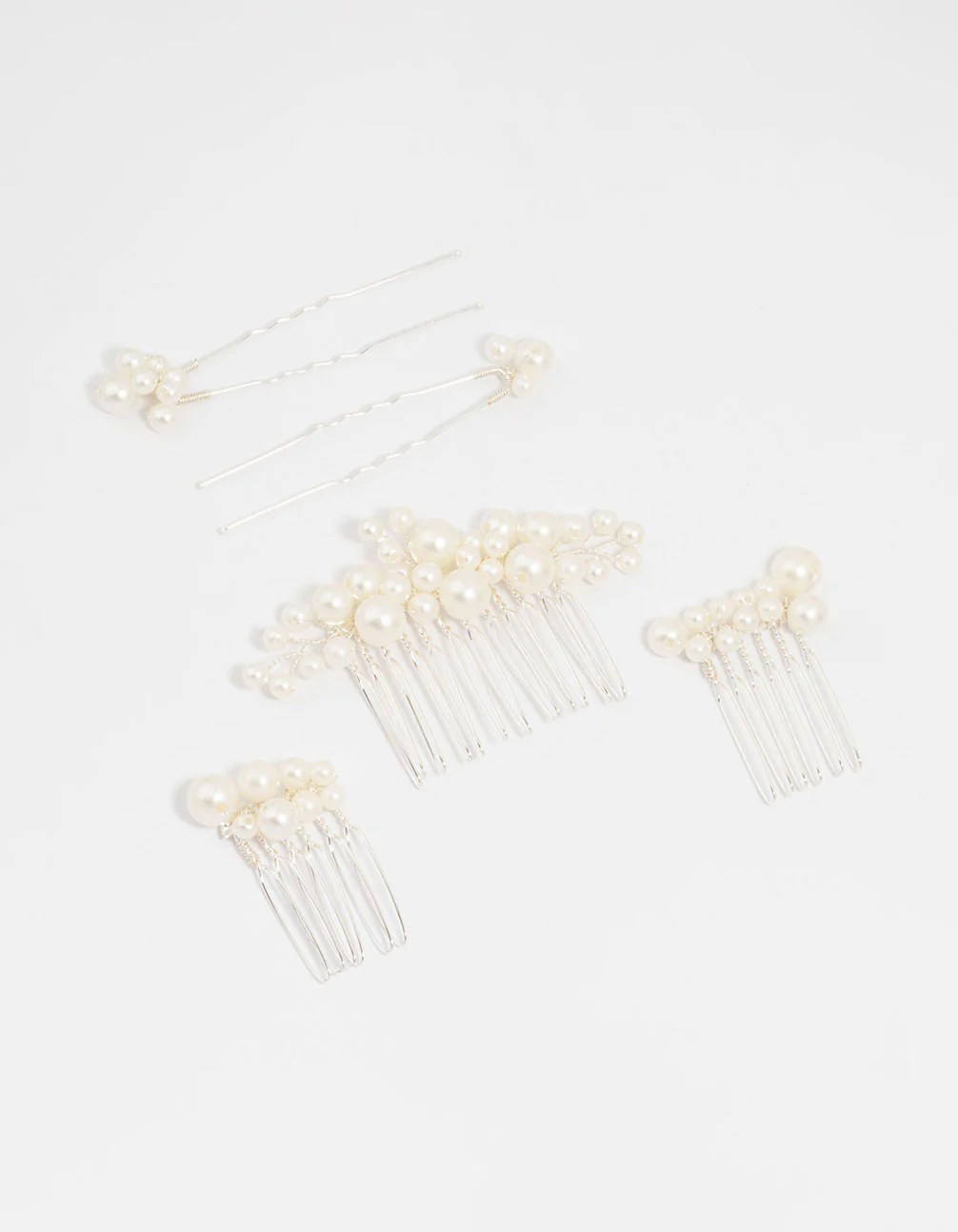 Silver Pearl Cluster Mixed Hair Comb & Pins 5-Pack