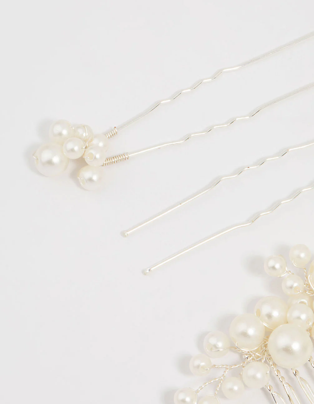Silver Pearl Cluster Mixed Hair Comb & Pins 5-Pack - Image 2