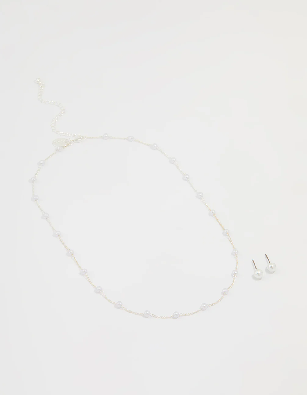 Silver Pearl Necklace & Earrings Set - Image 2