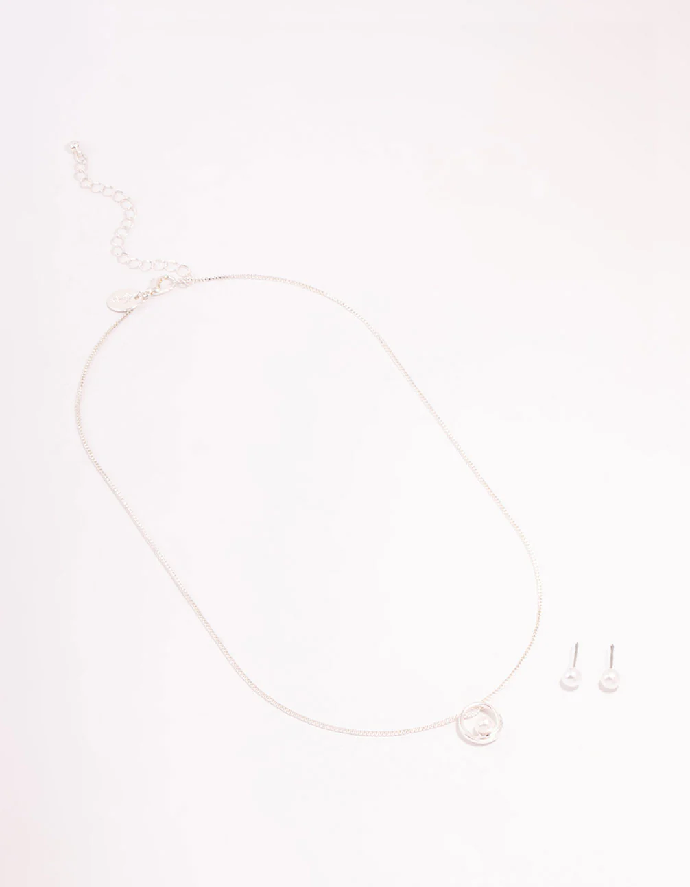 Silver Pearl Necklace & Stud Earrings Set - Image 2