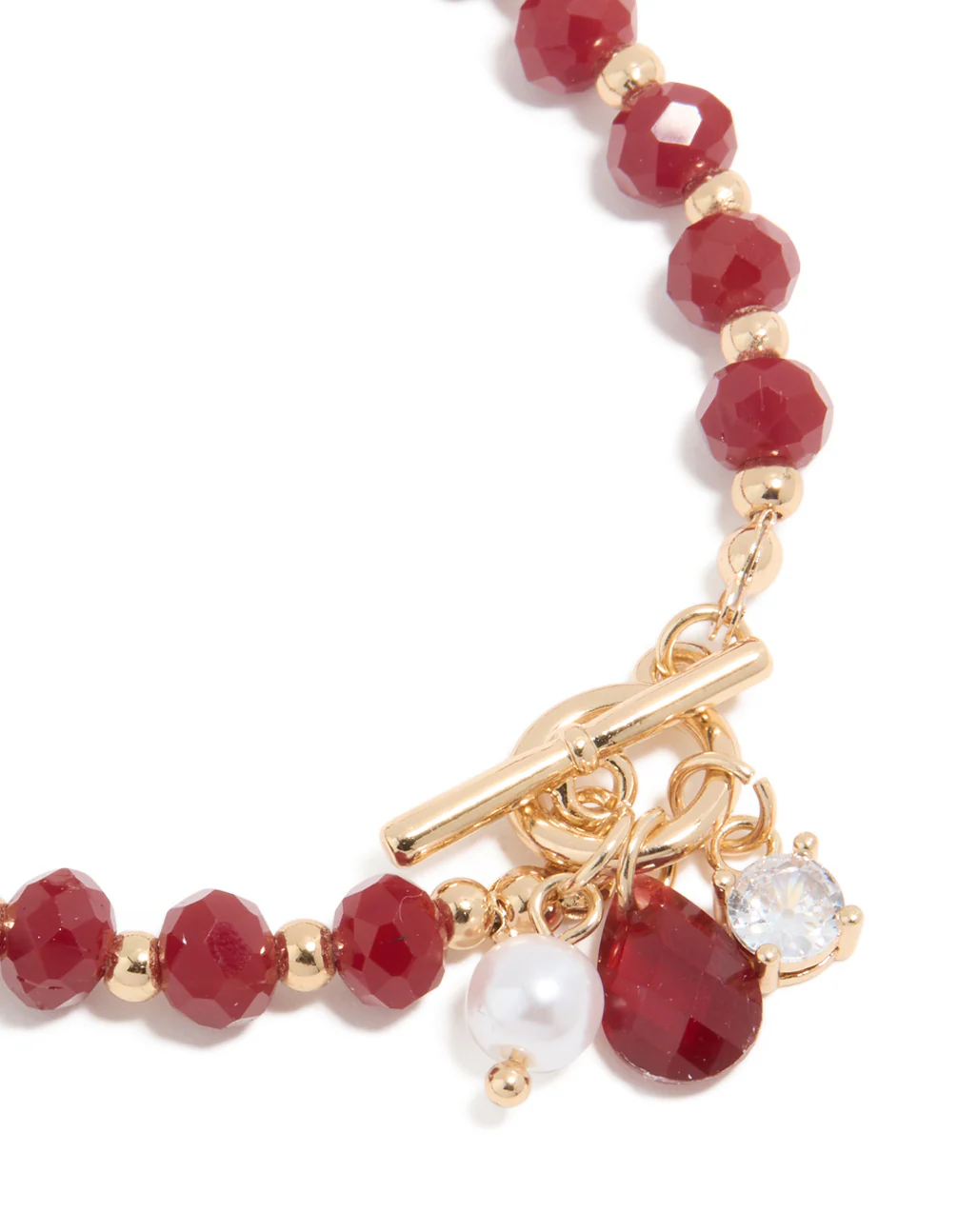Gold Pearl & Pink Diamante Charm Bracelet - Image 2
