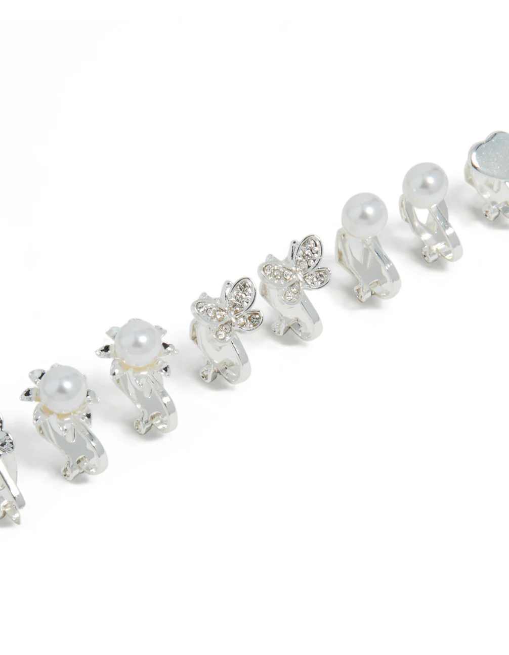 Silver Pearl & Pretty Motif Clip On Earrings 5-Pack - Image 2