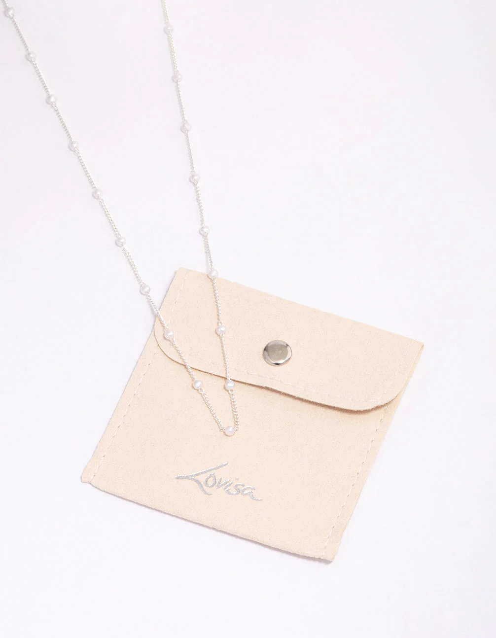 Silver Pearl Station Chain Necklace - Image 2