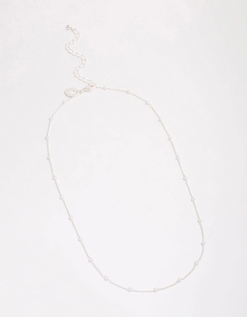 Silver Pearl Station Chain Necklace - Image 3