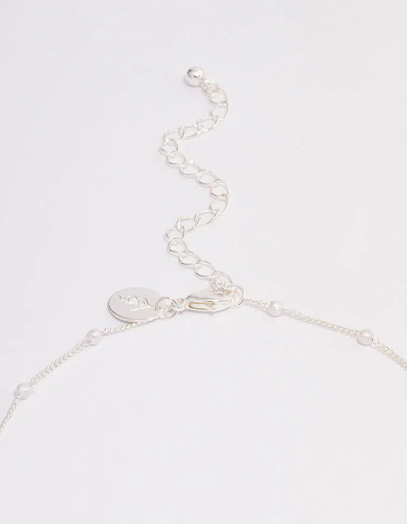 Silver Pearl Station Chain Necklace - Image 4