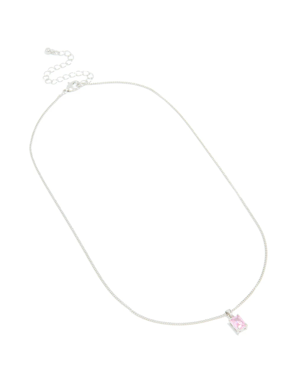 Silver Pink Cubic Zirconia Pendant Necklace - Image 2