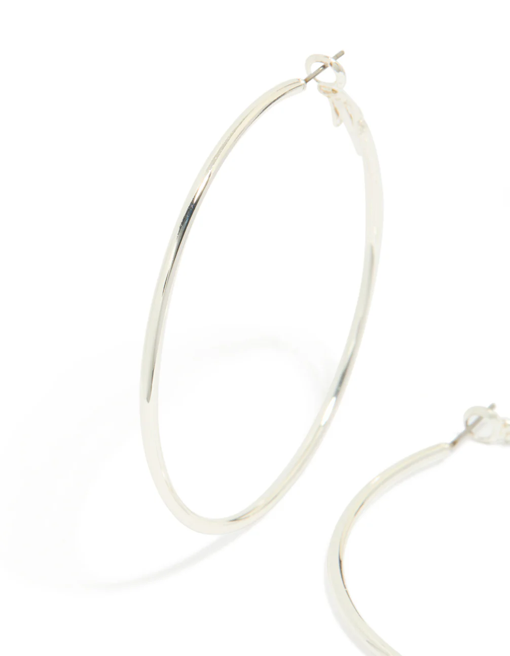 Silver Plain Thin Hoop Earrings - Image 4