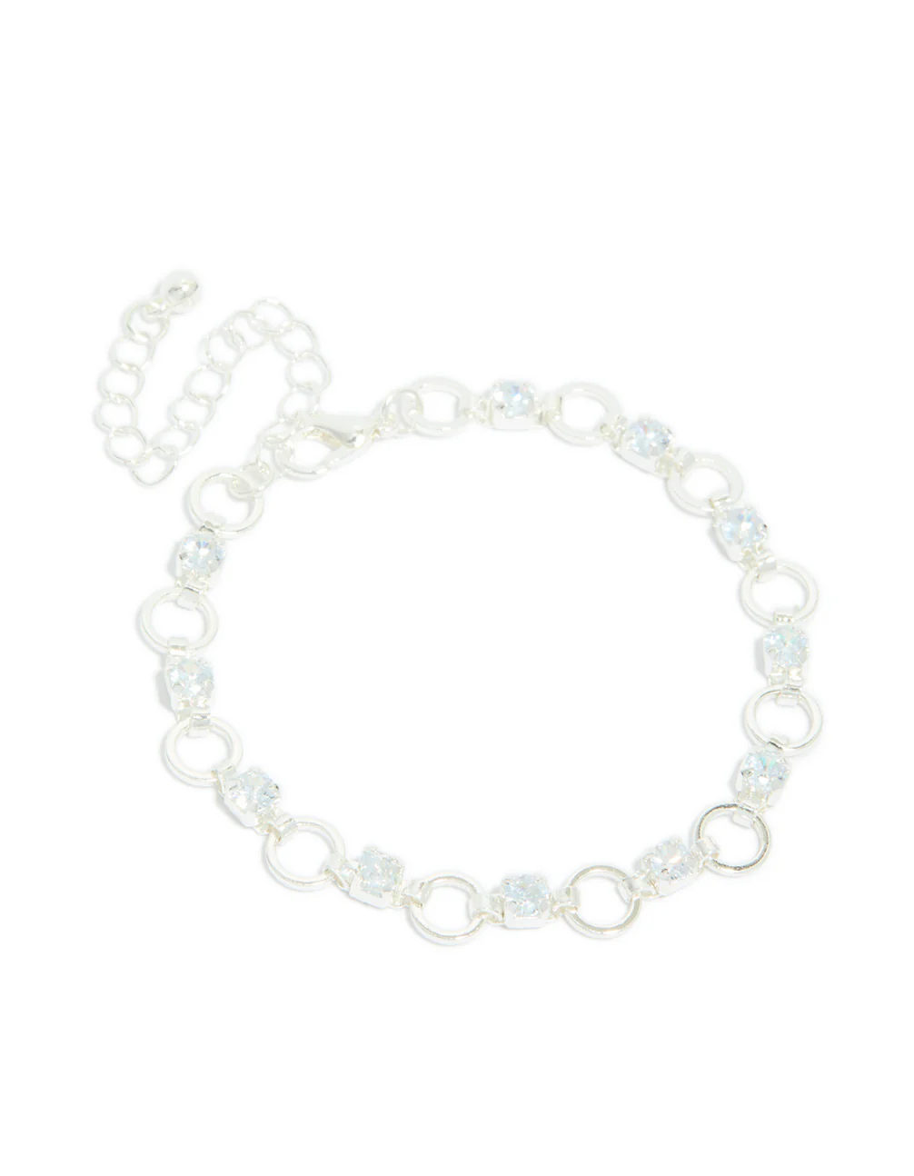 Silver Plated Alternating Cubic Zirconia Round Link Bracelet - Image 2