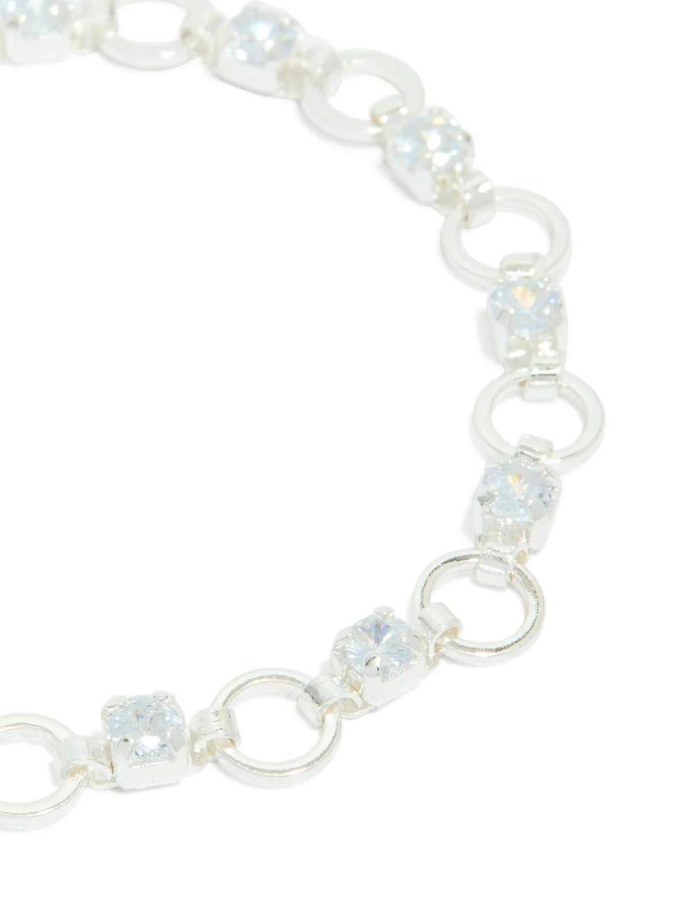 Silver Plated Alternating Cubic Zirconia Round Link Bracelet - Image 4