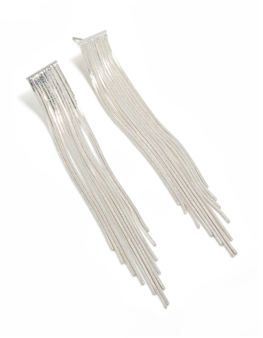 Silver Plated Box Chain Waterfall Drop Earrings - Image 2