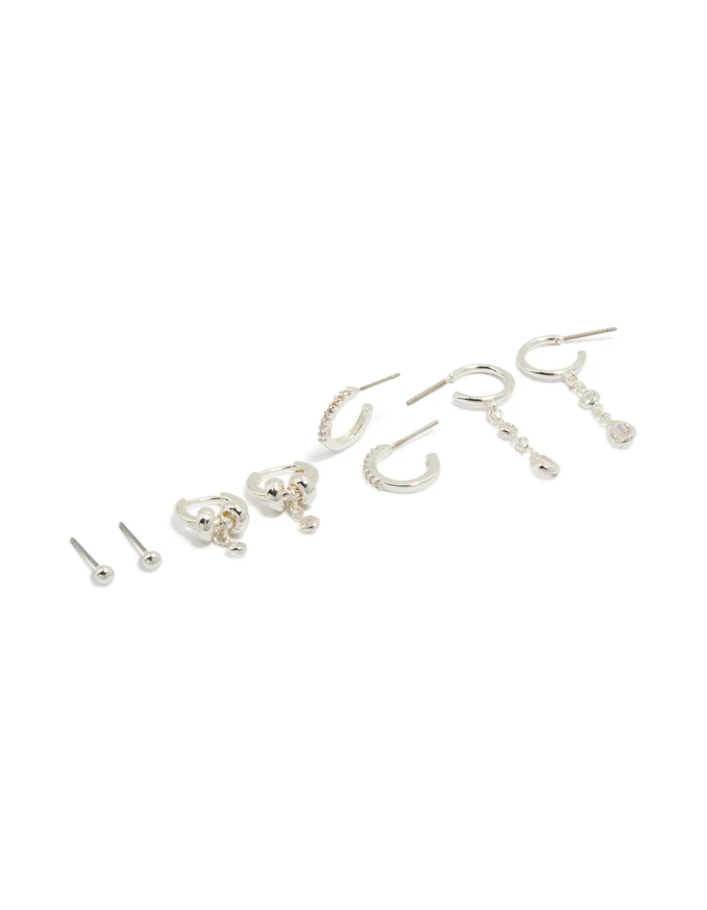 Silver Plated Brass Double Rondell Huggies & Stud Earrings 4-Pack