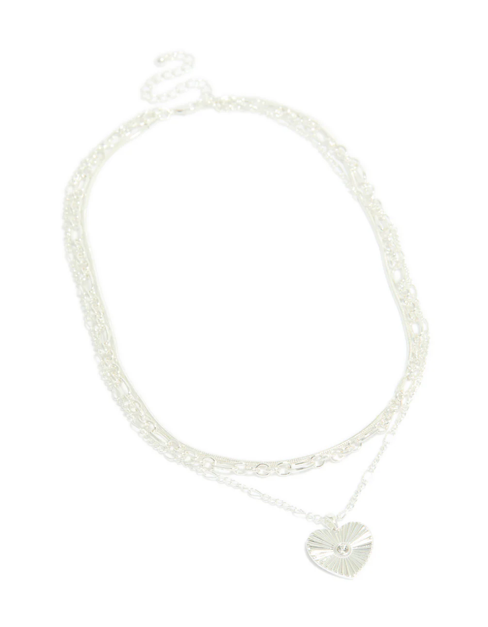 Silver Plated Chain & Diamante Heart Layered Necklace - Image 2