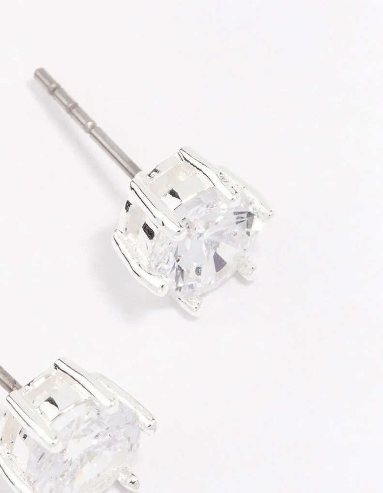 Silver Plated Classic Cubic Zirconia Stud Earrings - Image 3