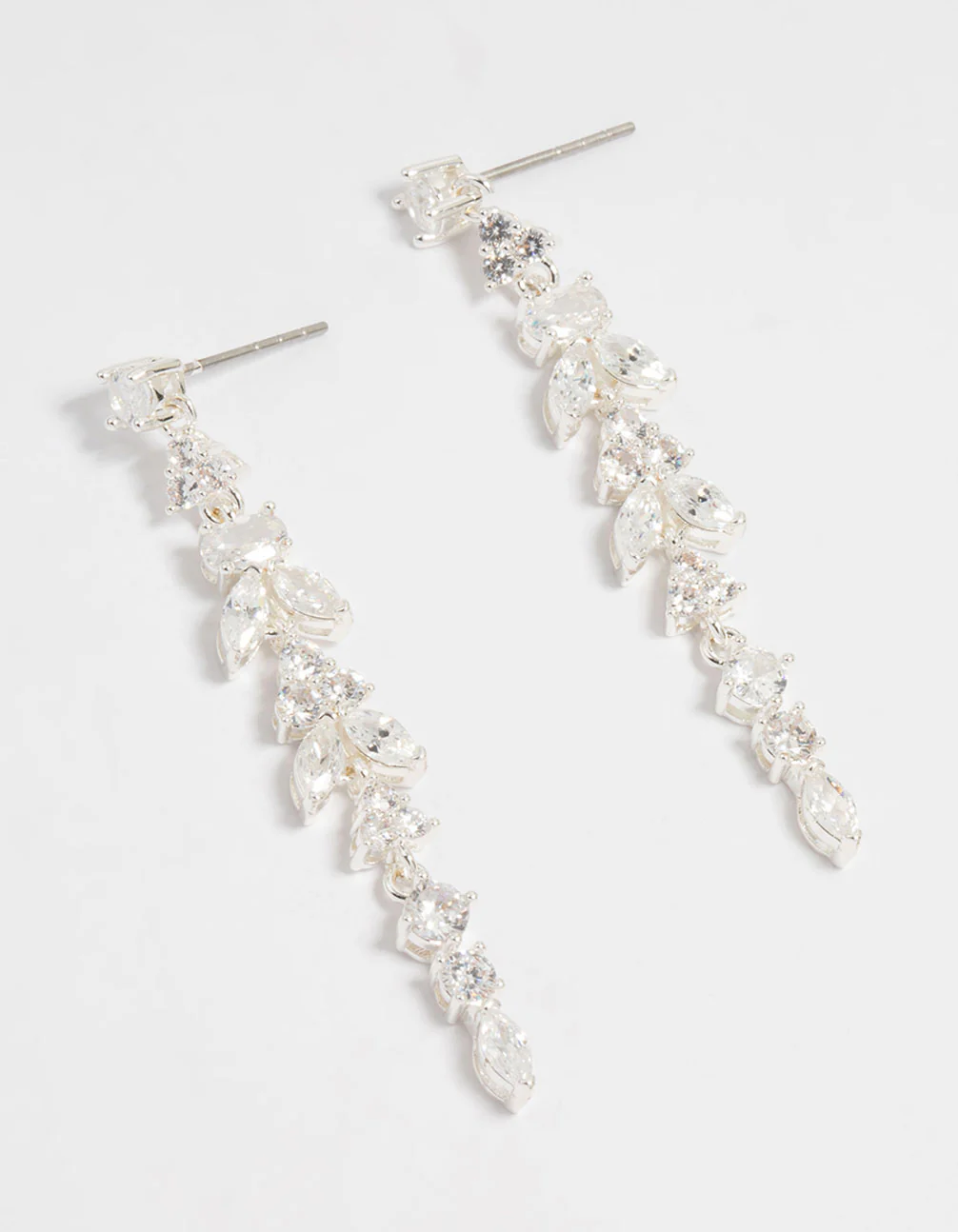Silver Plated Cubic Zirconia Alternating Vine Linear Drop Earrings - Image 2