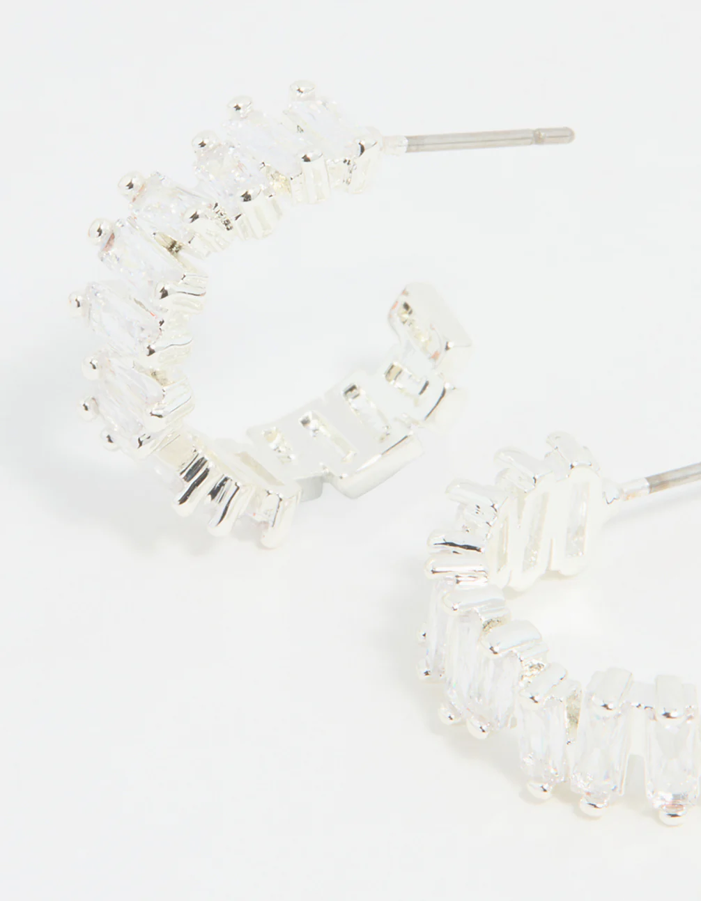 Silver Plated Cubic Zirconia Baguette Hoop Earrings - Image 5