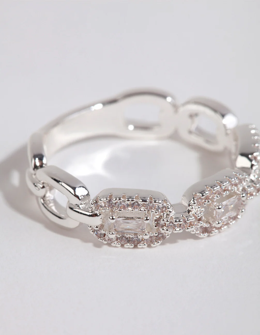 Silver Plated Cubic Zirconia Chain Ring - Image 3